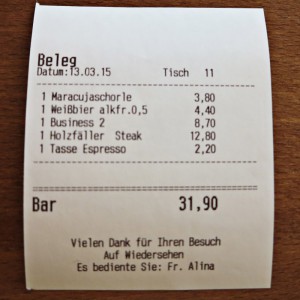 Rechnung inklusive Innenstadt-Aufschlag.